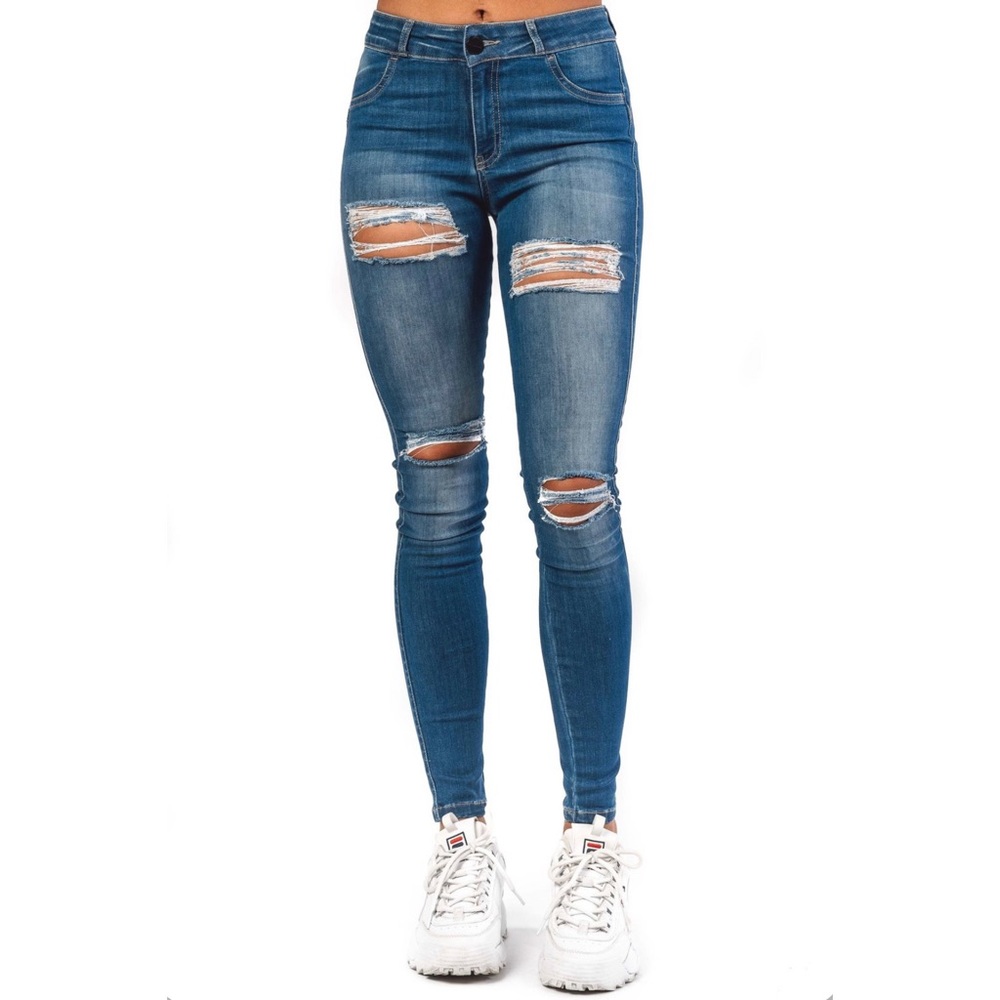 Regular Mid Waisted Ripped Jeans - Picture 3 of 4